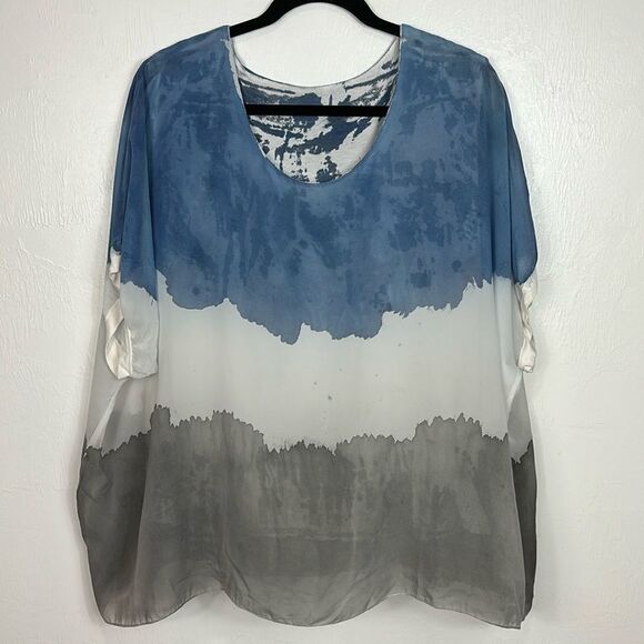 Layered Colorblock Short Sleeve Flowy Top Blouse One Size - Picture 1 of 5